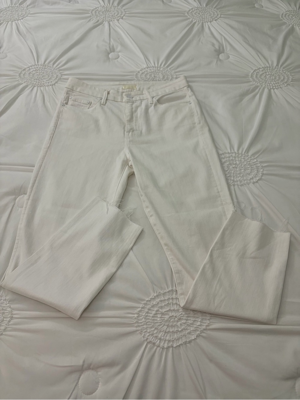 MOTHER High Waisted Looker Ankle Fray Stayin' Alive Raw Hem While Jeans Size 28